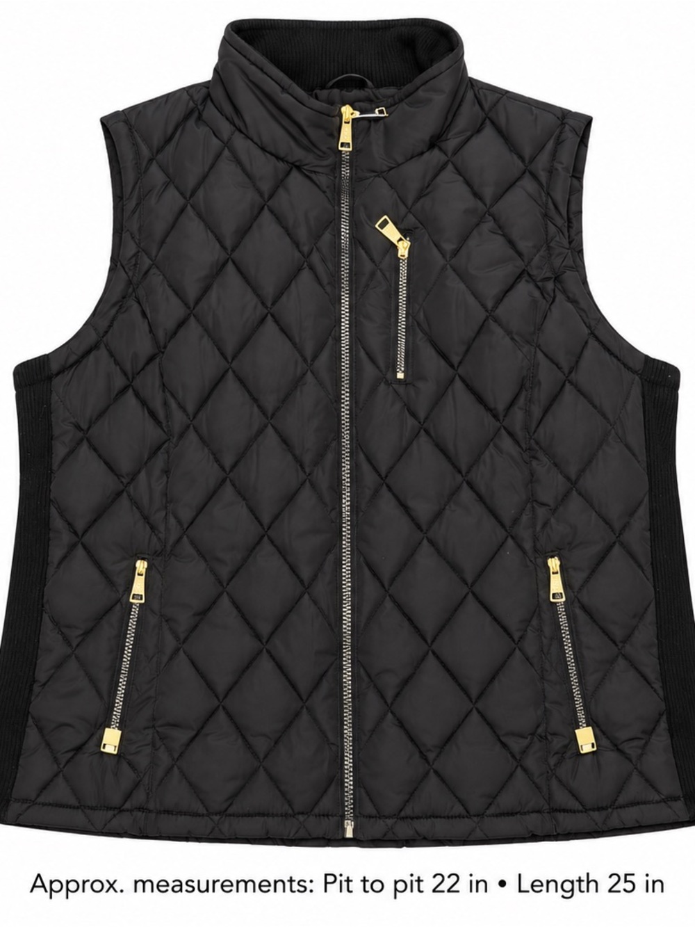 Calvin Klein Women’s 1X Black Quilted Puffer Vest Gold Zip Plus Size